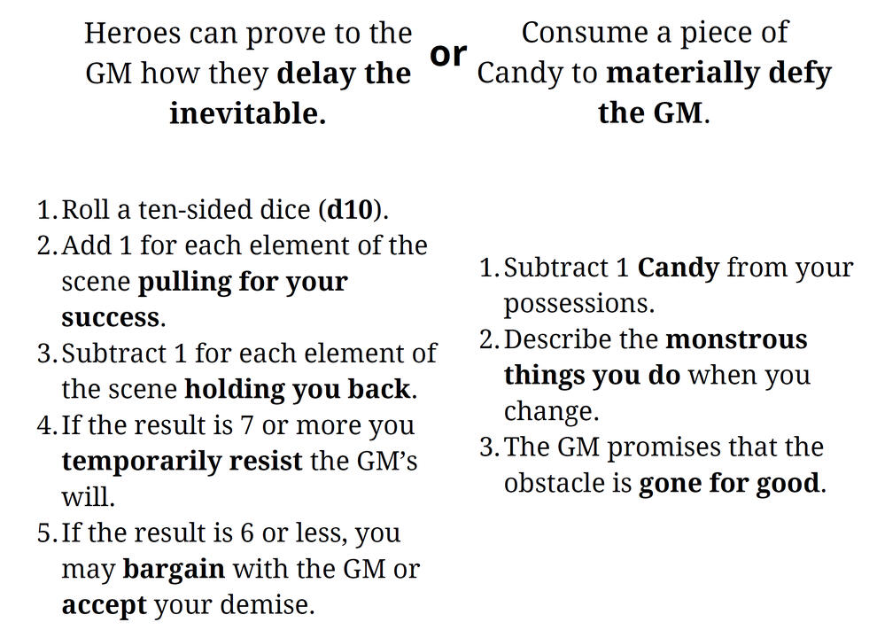 Text from the "Green Die" entry for Mnemonic, including resolution options for rolling the green die.